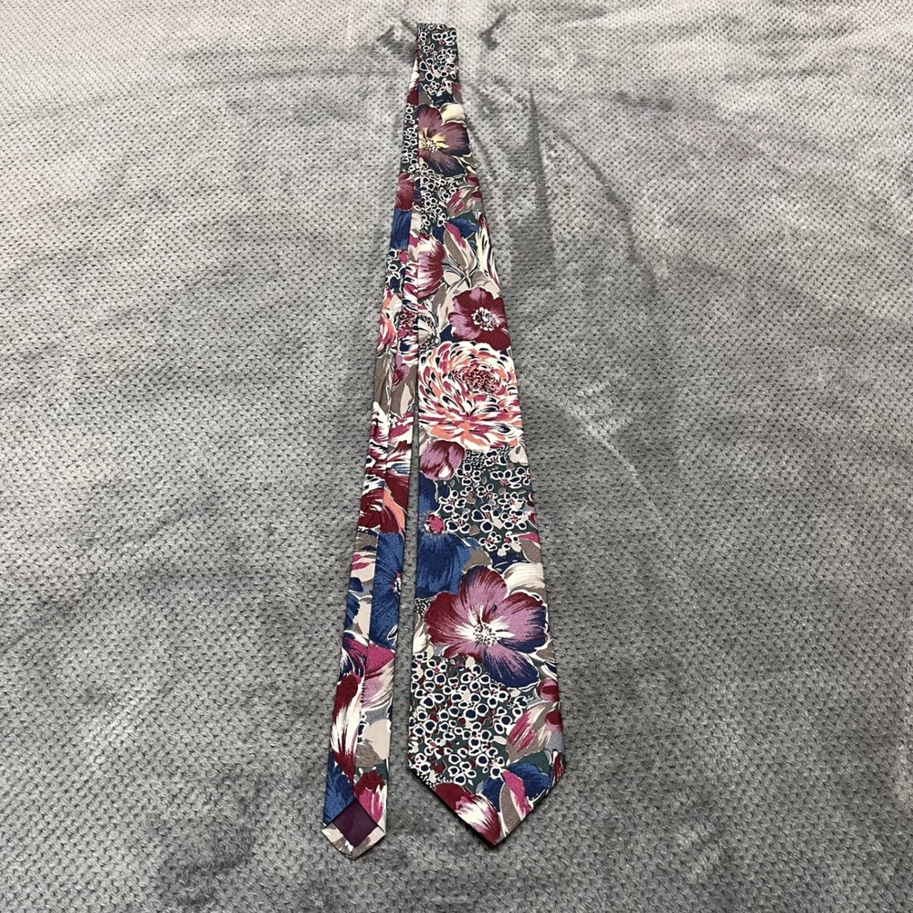 Fraser Thomson & Sons Mens Floral Tie Burgundy Navy Blue Grey Wide 3.75in - Picture 2 of 6